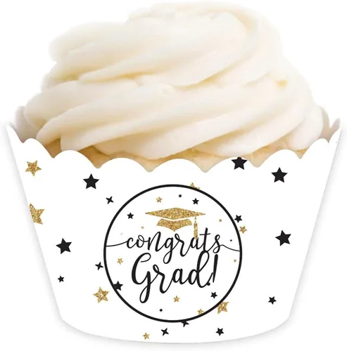 Vista 9 de Andaz Press Colección de fiesta de graduación con purpurina blanca y dorada, banderín colgante con cuerda, Congrats Grad!, 5 pies, 1 juego