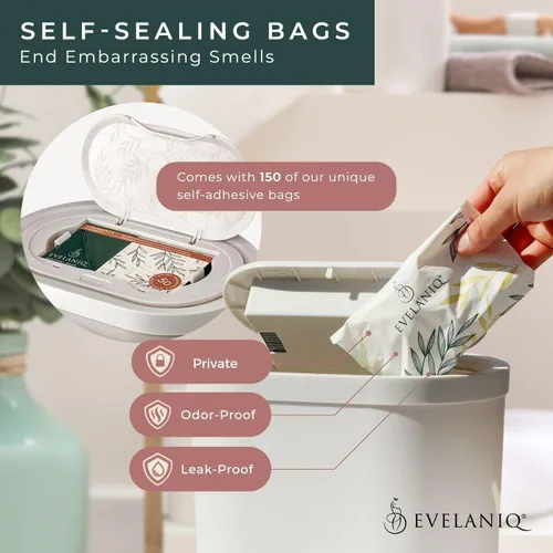 Vista 3 de Receptáculo de servilleta sanitaria para mujer (cubo + 300 bolsas de higiene) Almohadilla femenina y tampón para eliminación de baño, mini bote