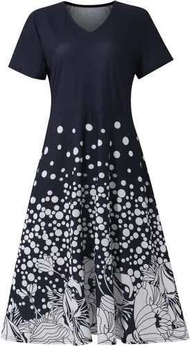 Vista 4 de ZEFOTIM Vestidos de verano para mujer 2023 de manga cortasin mangas, floral, cuello en V, vestido midi casual, a la moda, vestidos fluidos