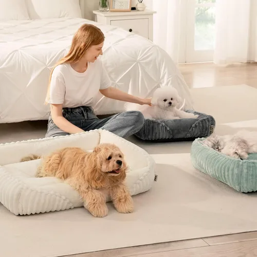 Vista 9 de EHEYCIGA Linda cama para perro de tamaño mediano, cama para mascotas de 30 Crema