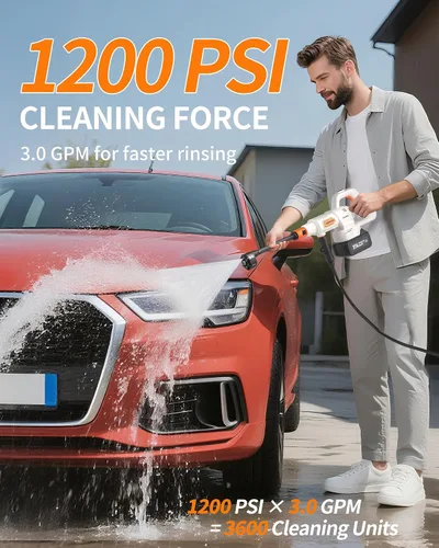 Vista 2 de Lavadora a presión inalámbrica alimentada por batería; lavadora eléctrica inalámbrica de 1200 PSI con motor sin escobillas, batería de 4.0 Ah
