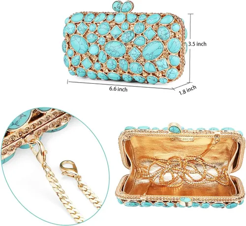 Vista 5 de Bolso de mano de noche de cristal turquesa elegante para novia, boda, fiesta, para mujer