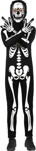Vista 3 de SIZGAROOT Disfraz de esqueleto para niños, disfraz de esqueleto que brilla en la oscuridad para Halloween
