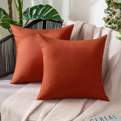 Vista 13 de MIULEE - Paquete de 2 fundas de almohada decorativas para exteriores, impermeables, sólidas, de imitación de lino, para jardín, casa de campo, Azul