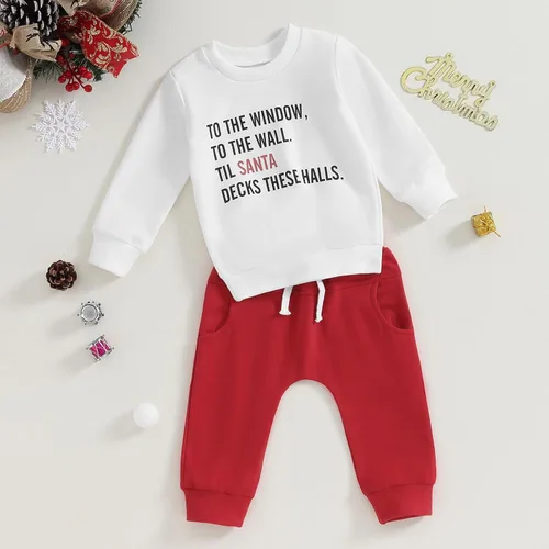 Vista 8 de DSORVICD Conjunto de sudadera de manga larga con estampado de letras para bebé niña y niño, 2 piezas, ropa de otoño e invierno