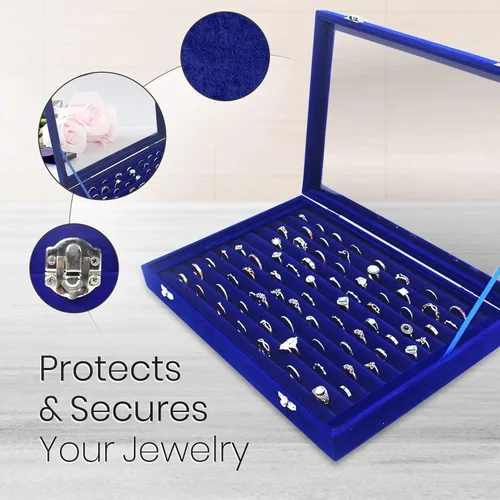 Vista 3 de Estuche organizador de anillos Soporte de múltiples anillos de 11 filas Organizador de bandeja de joyería con tachuelas Caja de almacenamiento