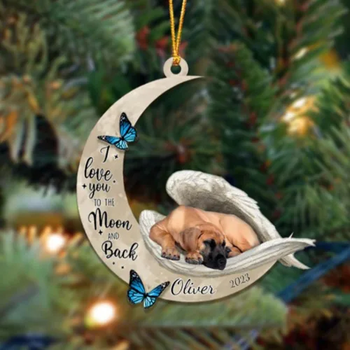 Vista 61 de Adorno colgante personalizado de ángel durmiendo en la luna, perro sabueso afgano, nombre personalizado, acrílico impreso en 2D plano – cumpleaños