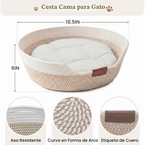 Vista 2 de YOUDENOVA Stimulicat - Cama tejida a mano para gatos con cojín Marrón y blanco