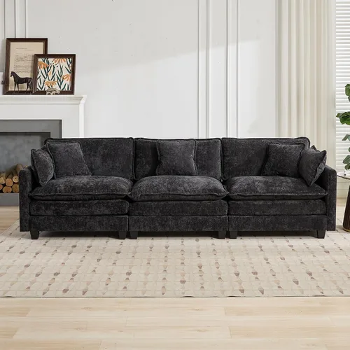 Vista 179 de Sofá seccional modular verde de 111.5", sofás seccionales grandes de 3 plazas para sala de estar, sofá nube oversized de tela chenille con otomana