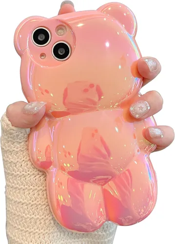 Vista 15 de Bear - Funda para teléfono compatible con el teléfono 11, bonita funda holográfica negra 3D con diseño de oso holográfico, a prueba de golpes, Kpop