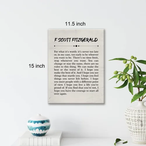 Vista 2 de F Scott Fitzgerald for What It's Worth - Lienzo decorativo para pared, póster inspirador de 11.5 x 15 pulgadas, pintura para decoración del hogar