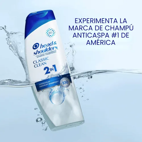 Vista 5 de Head & Shoulders Classic Clean Champú y acondicionador anticaspa 2 en 1, tamaño de viaje, protección de 72 horas, 8.45 onzas líquidas