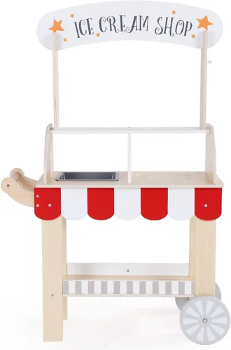 Vista 8 de Labebe Carrito de Helados de Madera para Niños, Camión de Helados para Niños Pequeños con Tirador, Juego de Simulación con Pizarra, Campanilla