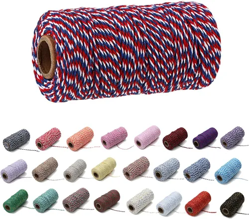 Vista 22 de 1 rollo de cuerda de algodón colorida de 0.0787 in de 109 yardas, cuerda para panaderos, manualidades DIY, envoltura de regalos, Navidad, boda #02
