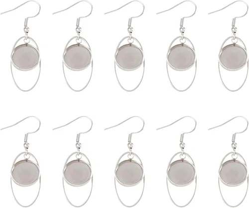 Vista 24 de FASHEWELRY 20 piezas bandejas de bisel de acero inoxidable para aretes geométricos configuración de bisel en blanco corazón luna redondos aretes