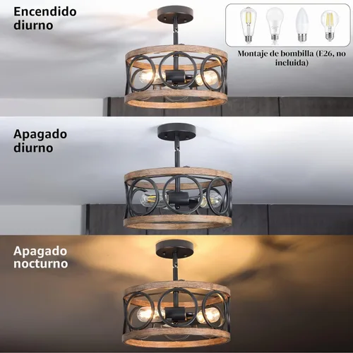 Vista 5 de Lámpara de techo semi empotrada, lámpara de techo de 3 luces estilo granja moderna, lámpara de techo vintage cerca del techo para cocina, pasillo