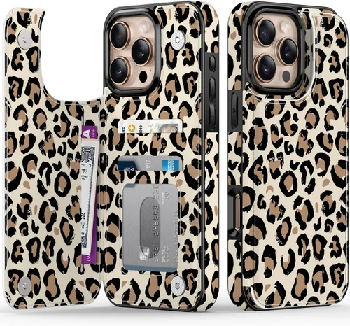 Vista 232 de LETO para iPhone 15 Pro Funda tipo cartera - Tapa tipo folio con patada - Diseños de moda - Tarjetero - Funda protectora para mujeres y niñas - 6.1