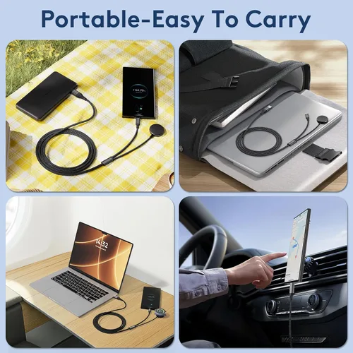 Vista 5 de cugunu Cable de carga portátil múltiple USB A/C a Galaxy Watch/USB C, cable de carga inalámbrico magnético para automóvil 2 en 2, compatible