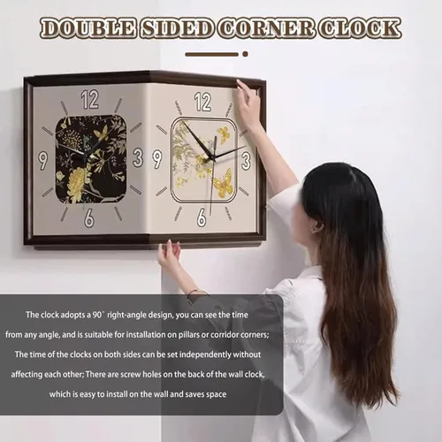Vista 6 de Reloj de pared de doble cara, reloj de pared retro con diseño de mariposa voladora, decoración de pared para sala de estar, dormitorio, pasillo