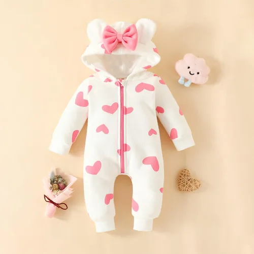 Vista 2 de Mameluco unisex con capucha para bebé, con capucha, con pies, manga larga, con cremallera, lazo, para jugar