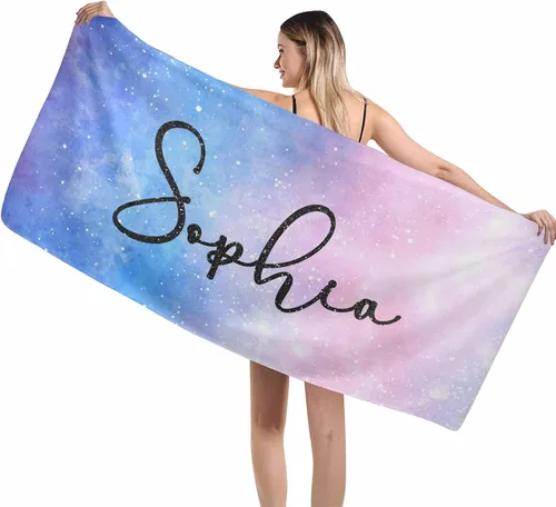Vista 9 de MyPupSocks Toallas de playa para niñas, toallas personalizadas de teñido anudado con nombres para niños y adultos, toallas de playa personalizadas