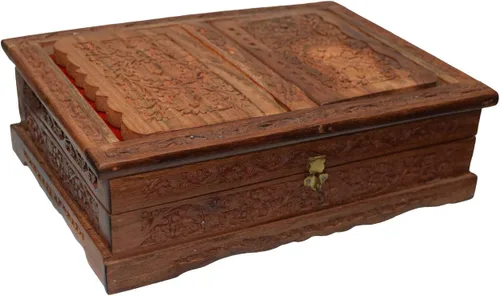 Vista 7 de Santo plegable libro soporte madera tallada a mano Rehal caja para el Corán, Biblia, Gita, Gurugr