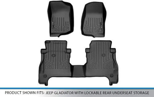Vista 5 de SMARTLINER Juego de tapetes de piso de ajuste personalizado de 2 filas compatibles con Jeep Gladiator 2020-2025