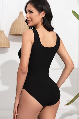 Vista 4 de SHEIUGU Enterizo básico de manga larga con cuello redondo y elástico para mujer