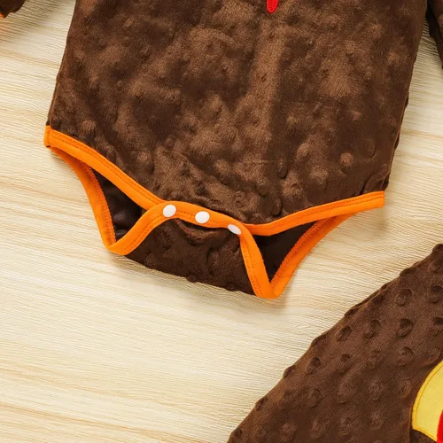 Vista 5 de Viworld Ropa de Acción de Gracias para bebé niño y niña, mameluco de manga larga de pavo para recién nacido, pantalones largos y sombrero, 3 piezas