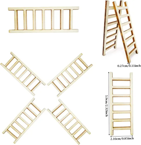 Vista 2 de Honbay 20 mini escaleras de madera accesorios de jardín de hadas para decoración de casa de muñecas