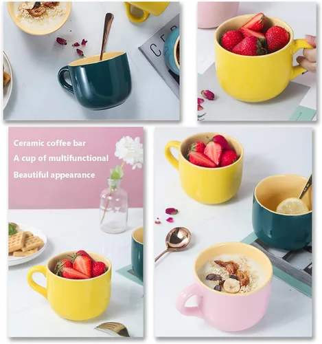 Vista 6 de TeenFighter Taza grande de porcelana de avena - 23 onzas (680mL) Taza de café ancha, taza para el desayuno y tazón de sopa, apta para microondas