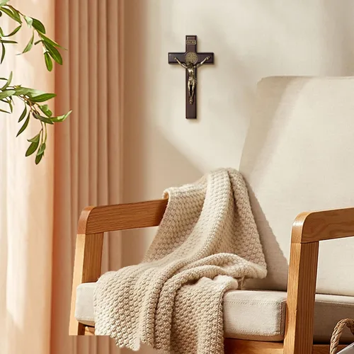 Vista 5 de KUXBET Cruz de Madera de Pie de 5 Pulgadas Crucifijo Pequeño - Cruz Crucifijo de Jesucristo para Colgar en la Pared para Mesa o Pared Decoración