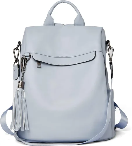 Vista 37 de Bromen - Mochila tipo bolso de mano de piel antirrobo para mujer a la moda, Beige floral, L