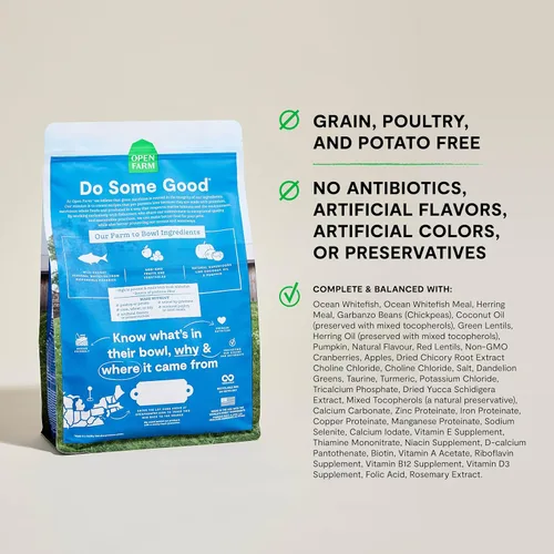 Vista 6 de Open Farm, Alimento seco para gatos sin granos, croquetas altas