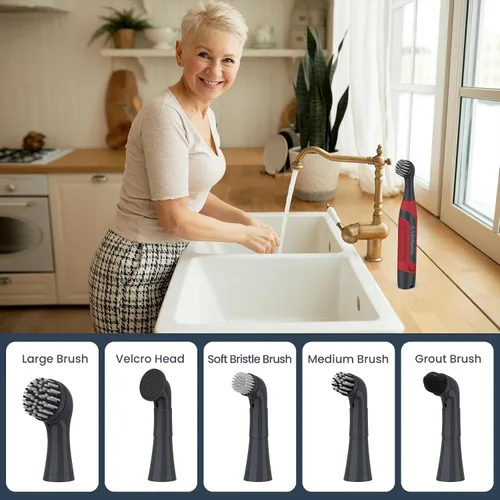 Vista 11 de LifeBasis Cepillo de Limpieza Eléctrico Inalámbrico, Mini Fregadora Eléctrica para Limpiar Lechada Impermeable con 5 Cabezales de Cepillo para Baño