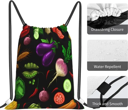 Vista 5 de Drawstring Gym Bag Sports Sackpack String Bag for Yoga Travel Swim-Healthy Vegetables Drawstring Backpack for Men Women