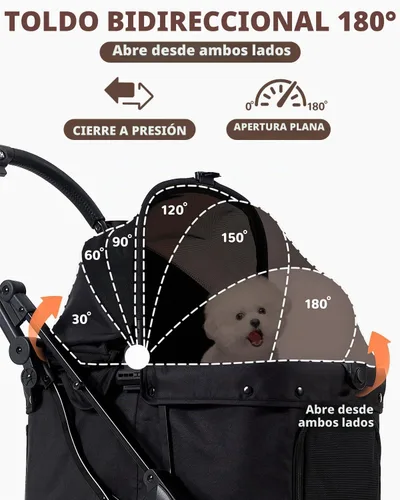 Vista 5 de HITTITE Cochecito para mascotas con cubierta resistente a la intemperie, cochecito todo terreno para gatos y perros de 4 ruedas con toldo ajustable