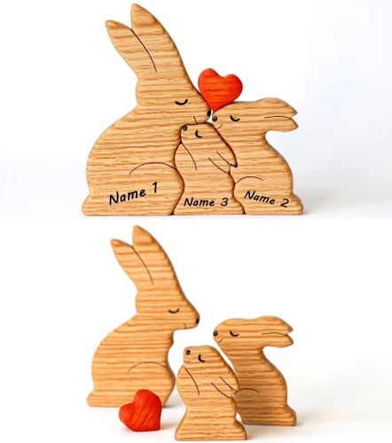 Vista 3 de Figura familiar de animales de madera personalizada con 1-8 nombres, bloques de nombres personalizados de animales para abrazar, regalos de recuerdo
