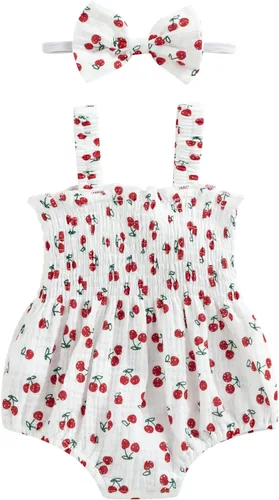 Vista 90 de Mameluco para bebés y niñas de 3, 6, 9, 12, 18 meses, enterizo de manga corta, fruncido, faldas y dobladillo, diadema