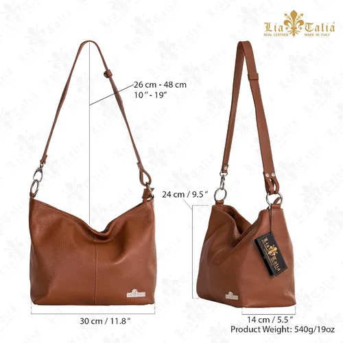 Vista 2 de LiaTalia Bolso Hobo de cuero italiano genuino para mujer bolso de mano de correa larga ajustable EMMY