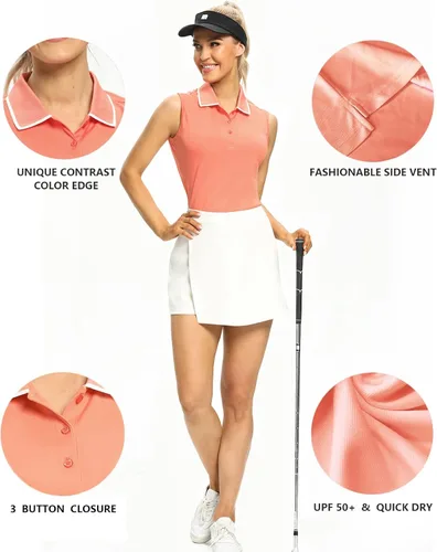 Vista 2 de Camisetas tipo polo para mujer, sin mangas, para golf, tenis, UPF 50+, ligeras