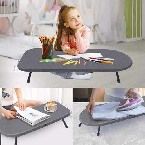 Vista 7 de Tabla de planchar de mesa con soporte para plancha, panel de malla metálica, tabla de planchar mini con cubierta resistente al calor, tabla