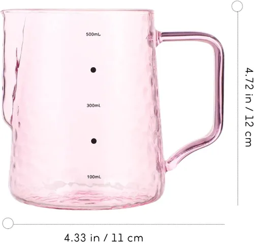 Vista 2 de Jarra de espuma de leche, tazas medidoras de vidrio transparente, jarra de espuma de leche, jarra de leche para café expreso, capuchino, latte, 16.9