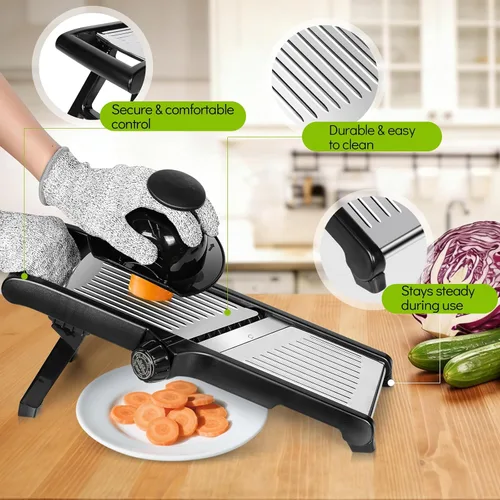 Vista 5 de MASTERTOP Rebanadora Mandolina de Acero Inoxidable Ajustable para Cocina. Rebanador de Vegetales, Cebolla, Papa, Fruta, Patatas Fritas, Cortador