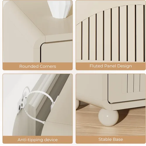Vista 5 de Cómoda acanalada de 51.2 pulgadas de ancho con 6 cajones para dormitorio