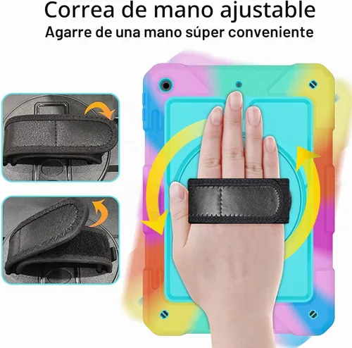 Vista 4 de LTROP Funda para iPad de 9ª/8ª/7ª generación (2021/2020/2019), Funda para iPad de 10.2" a prueba de golpes con correa para el hombro, soporte
