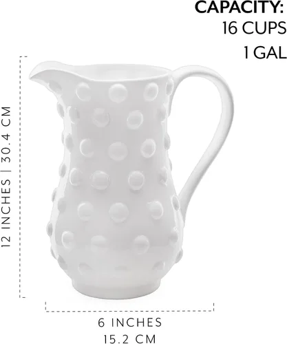 Vista 6 de AuldHome Design Jarra de cerámica blanca con clavos (tamaño grande), estilo retro vintage