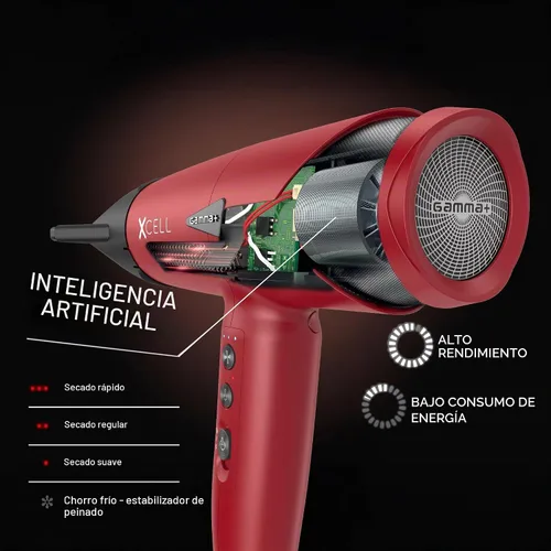 Vista 3 de GAMMA+ XCell Professional Ultra-Lightweight Hair Dryer with Digital Motor Rojo mate