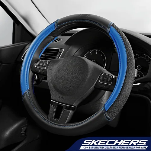 Vista 2 de Skechers Funda para Volante Air-Cooled, Funda para Volante de Automóvil de Cuero de Malla Air-Cooled, Ajuste Universal 14" 1/2-15", Protector de Azul