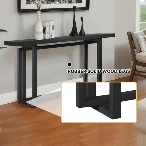 Vista 4 de Mesa de sofá de 59.05 pulgadas para sala de estar, mesa consola Morden, mesa rectangular estrecha de madera maciza con patas de madera de goma